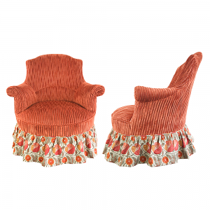 Pair of Antique French Chairs in Terracotta 