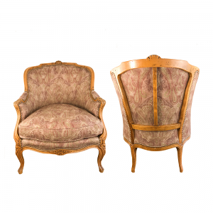 Pair of Antique French Chairs in Paisley Linen