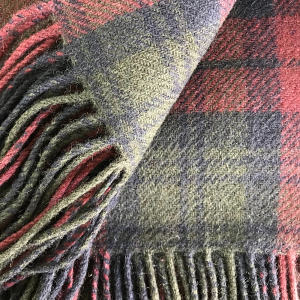 Cashmere Mulberry and Forest Green Plaid Throw